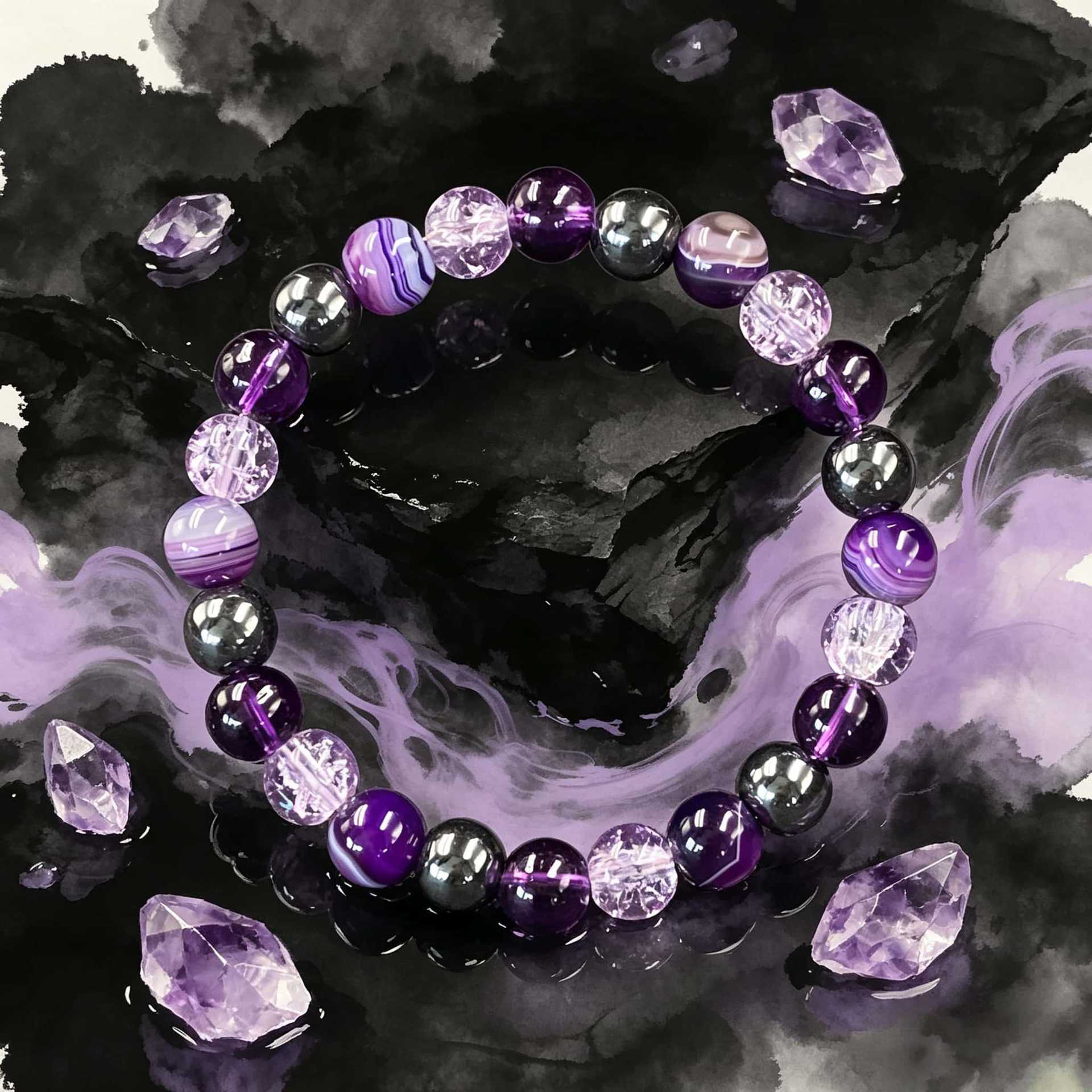 Mixed Purple Beaded Stretch Bracelet, Stackable Gift